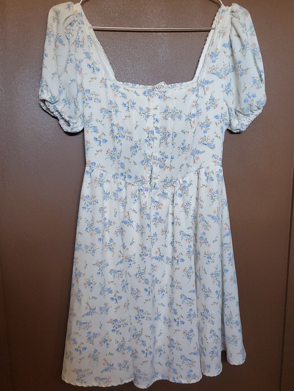 MINE White Dress with Blue and Pink Floral Print